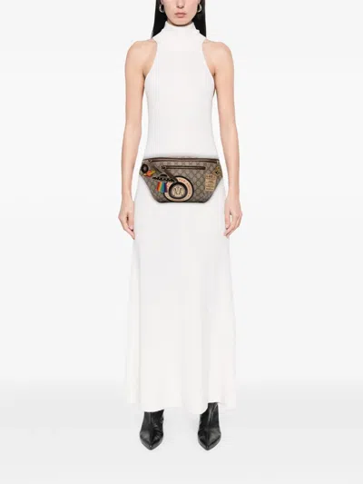 Pre-owned Gucci 2016-2025 Gg Supreme Courrier Belt Bag In Brown