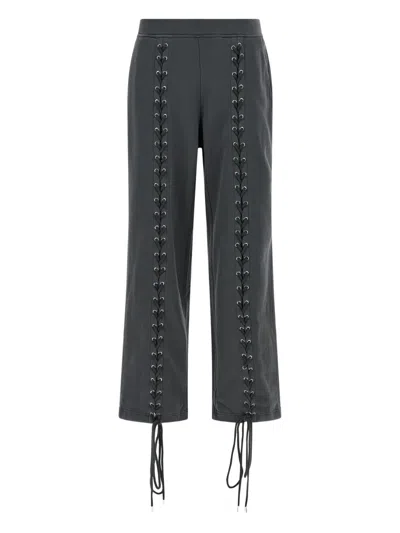 Rotate Birger Christensen Lacing Trousers Elastic Waistband Side Pockets In Gray