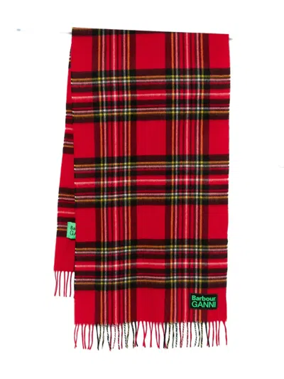 Barbour Red Scarf With Check Motif And Double Logo In Wool Woman In Red