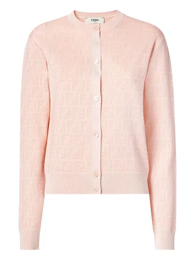 Fendi Patterned Buttoned Cardigan In Pink