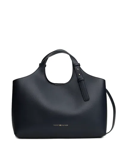 Tommy Hilfiger Metallic Logo Pebbled Satchel Bag In Blue