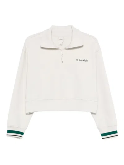 Calvin Klein Zip-up Ribbed Sweatshirt In White