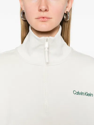 Calvin Klein Zip-up Ribbed Sweatshirt In White