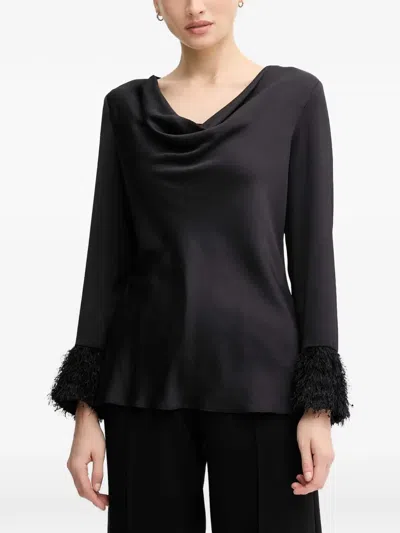 Joseph Ribkoff Cowl-neck Fringed-hem Blouse In Black