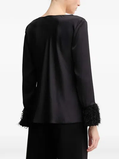 Joseph Ribkoff Cowl-neck Fringed-hem Blouse In Black