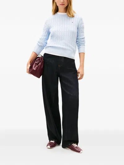 Tommy Hilfiger Cable-knit Logo Sweater In Blue
