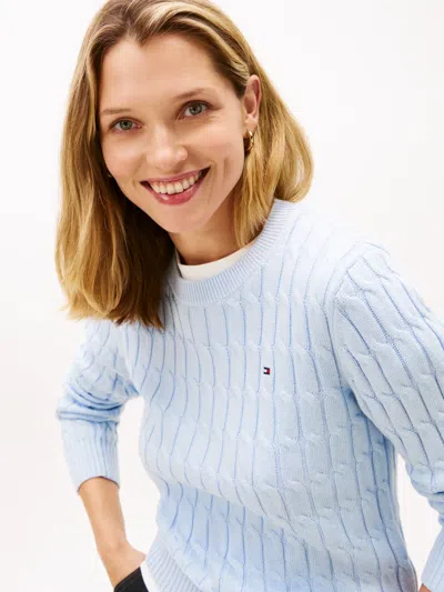 Tommy Hilfiger Cable-knit Logo Sweater In Blue