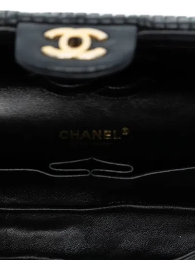 Pre-owned Chanel 2018 Medium Classic Chevron Calfskin Pleated Double Flap Shoulder Bag In Black