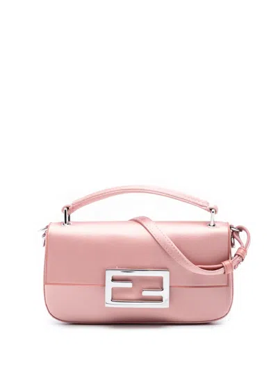 Pre-owned Fendi 2000-2025 Satin Baguette Phone Pouch Satchel In Pink