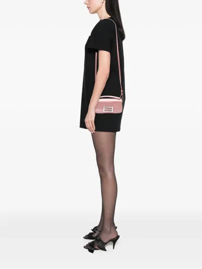 Pre-owned Fendi 2000-2025 Satin Baguette Phone Pouch Satchel In Pink