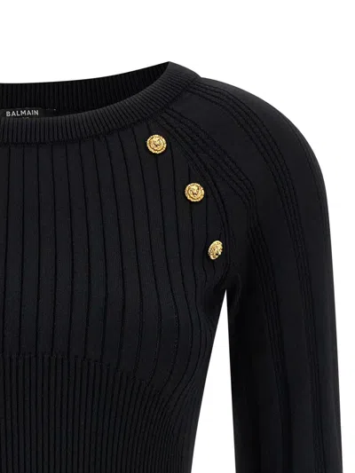 Balmain Sweater Three Buttons Crew Neck Ribbed In Black
