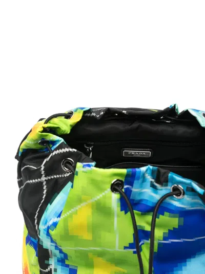 Prada Pixel-print Backpack In Green