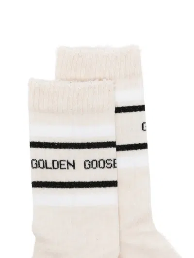 Golden Goose Stripes Logo Socks In Neutral
