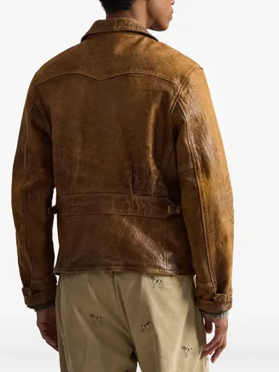 Polo Ralph Lauren Zip Sheepskin Bomber Jacket In Brown