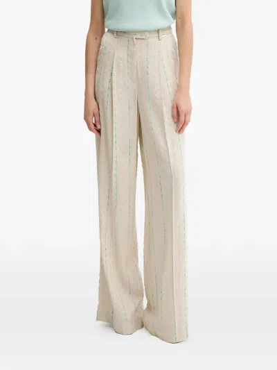 Fracomina Striped Linen Trousers In Gray