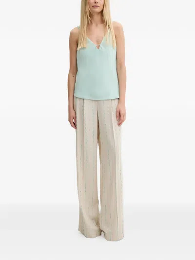 Fracomina Striped Linen Trousers In Gray