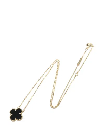 Pre-owned Van Cleef & Arpels 2010-2025 18k Yellow Gold And Onyx Vintage Alhambra Pendant Necklace In Black