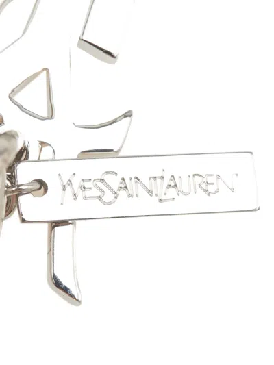 Pre-owned Saint Laurent 20th Century Silver Plated Rhinestones Logo Keychain Key Chain