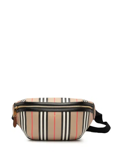 Pre-owned Burberry 2018-2025 Icon Stripe Coated Canvas Sonny Belt Bag In Brown