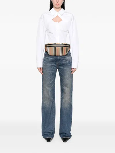 Pre-owned Burberry 2018-2025 Icon Stripe Coated Canvas Sonny Belt Bag In Brown