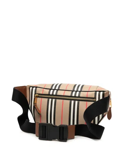 Pre-owned Burberry 2018-2025 Icon Stripe Coated Canvas Sonny Belt Bag In Brown