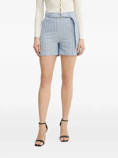 Fracomina Striped Belted Shorts In Blue