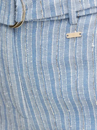 Fracomina Striped Belted Shorts In Blue