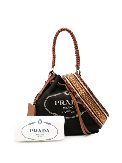 Pre-owned Prada 2013-2025 Canvas Canapa Logo Bucket Bag In Black