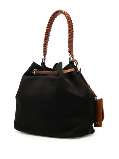 Pre-owned Prada 2013-2025 Canvas Canapa Logo Bucket Bag In Black