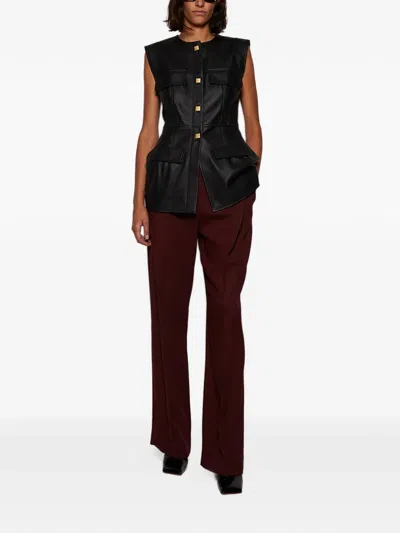 Tove Gia Buttoned Leather Blouse In Black