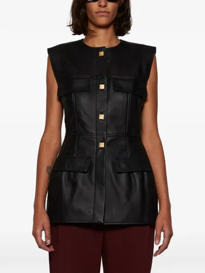Tove Gia Buttoned Leather Blouse In Black