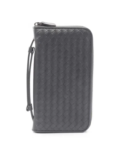 Pre-owned Bottega Veneta 2012-2025 Nappa Intrecciato Zip Wallet Long Wallets In Gray