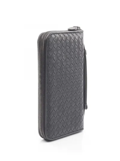 Pre-owned Bottega Veneta 2012-2025 Nappa Intrecciato Zip Wallet Long Wallets In Gray