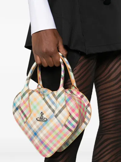 Vivienne Westwood Josephine Heart Plaid Tote Bag In Neutral