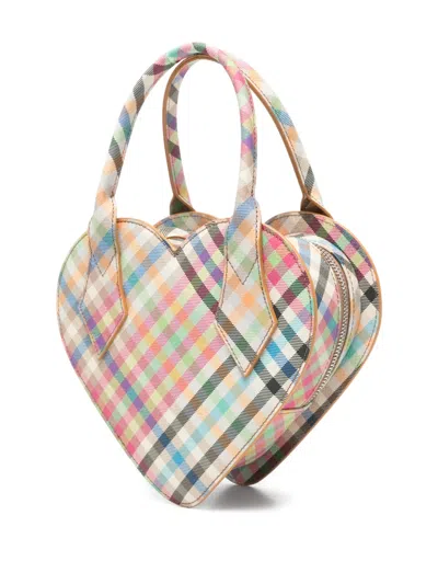 Vivienne Westwood Josephine Heart Plaid Tote Bag In Neutral