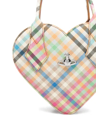 Vivienne Westwood Josephine Heart Plaid Tote Bag In Neutral