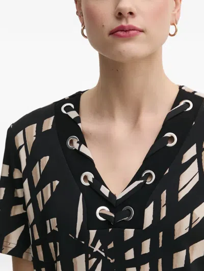 Joseph Ribkoff Eyelet Patterned V-neck Dress In Black