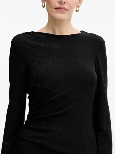 Joseph Ribkoff Long-sleeve Gathered Midi Dress In Black
