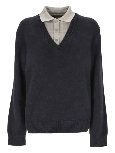 Loewe V-neck Long-sleeve Sweater In Blue