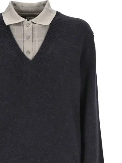 Loewe V-neck Long-sleeve Sweater In Blue