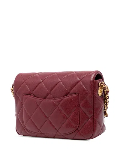 Pre-owned Chanel 2021-2025 Mini Quilted Caviar Twist Your Buttons Flap Crossbody Bag In Red