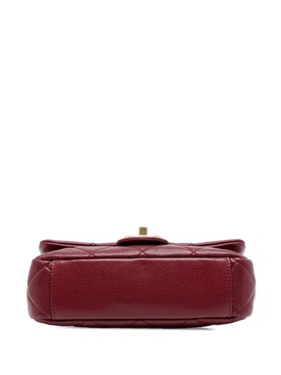 Pre-owned Chanel 2021-2025 Mini Quilted Caviar Twist Your Buttons Flap Crossbody Bag In Red