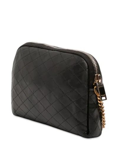 Pre-owned Saint Laurent 2022 Mini Quilted Lambskin Gaby Zippered Pouch Crossbody Bag In Black