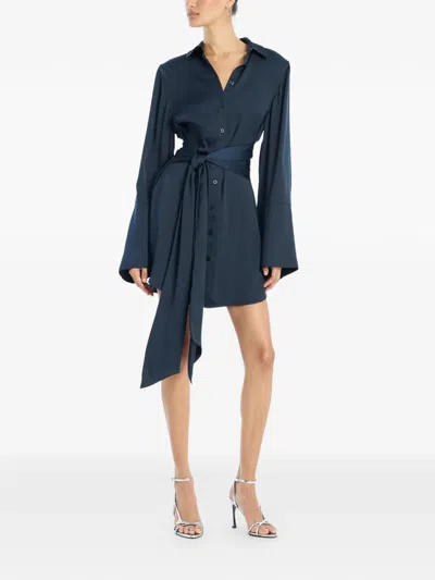 Rotate Birger Christensen Satin-tie Mini Shirt Dress In Blue