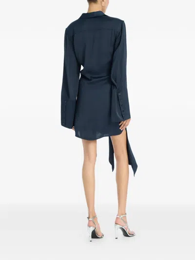Rotate Birger Christensen Satin-tie Mini Shirt Dress In Blue