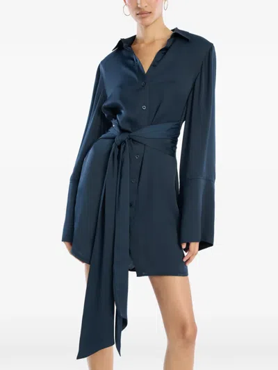 Rotate Birger Christensen Satin-tie Mini Shirt Dress In Blue