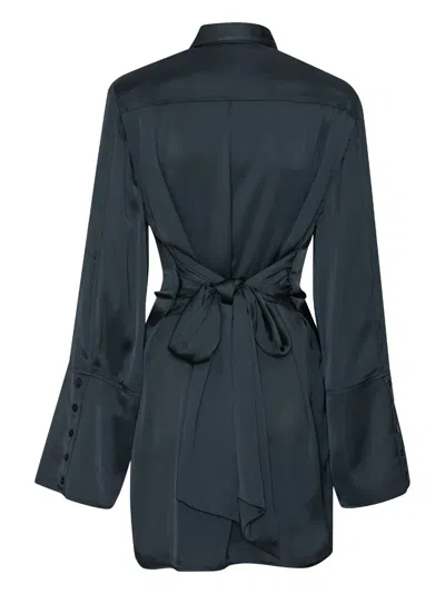 Rotate Birger Christensen Satin-tie Mini Shirt Dress In Blue