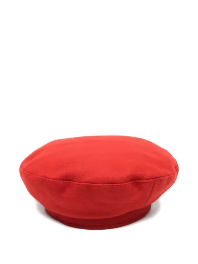 Barbour Red Hat With Flat Crown And Logo Plaque On The Side In Wool Woman In Red