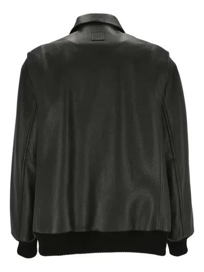 Loewe Leather Bomber Jacket In Black