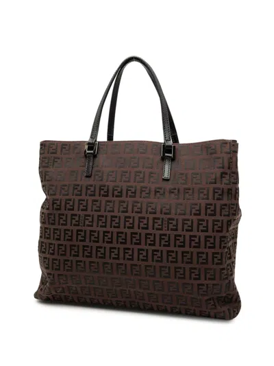 Pre-owned Fendi 2000-2010 Zucchino Canvas Tote Bag In Brown